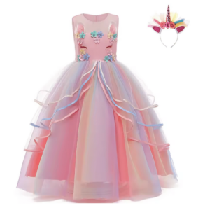 Eenhoorn roze prinsessenjurk met haarband