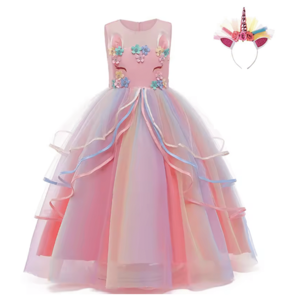 Eenhoorn roze prinsessenjurk met haarband