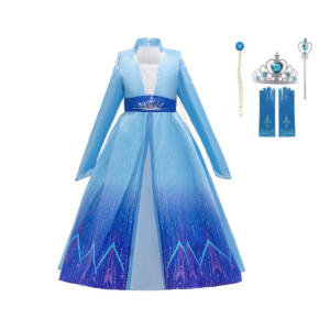 Frozen Elsa prinsessenjurk met lange mouwen + 4 delig accessoiresset