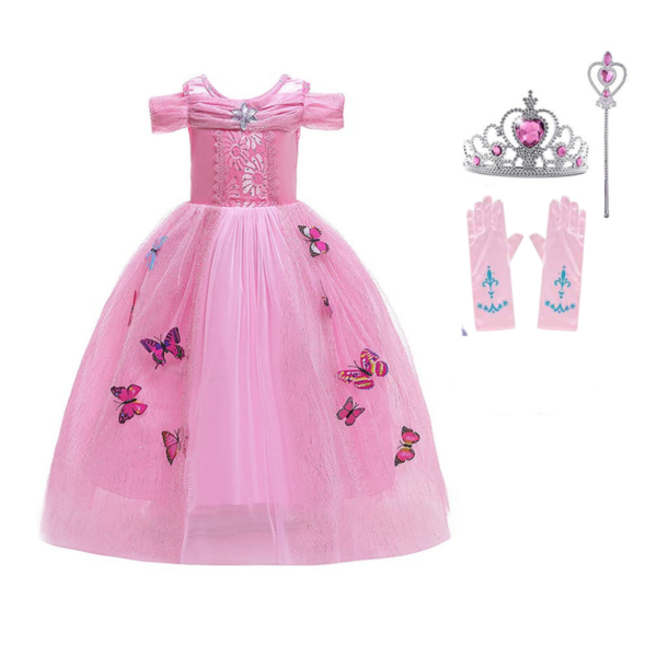 Doornroosje roze prinsessenjurk + accessoires