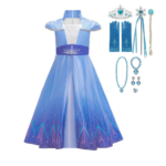 Prinsessenjurk Frozen Elsa blauw met accessoires - korte mouwen