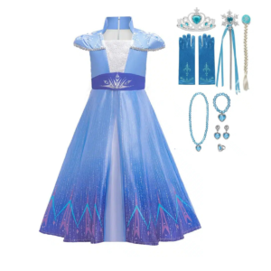 Prinsessenjurk Frozen Elsa blauw met accessoires - korte mouwen