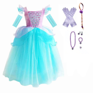 Ariel blauwe prinsessenjurk met accessoires