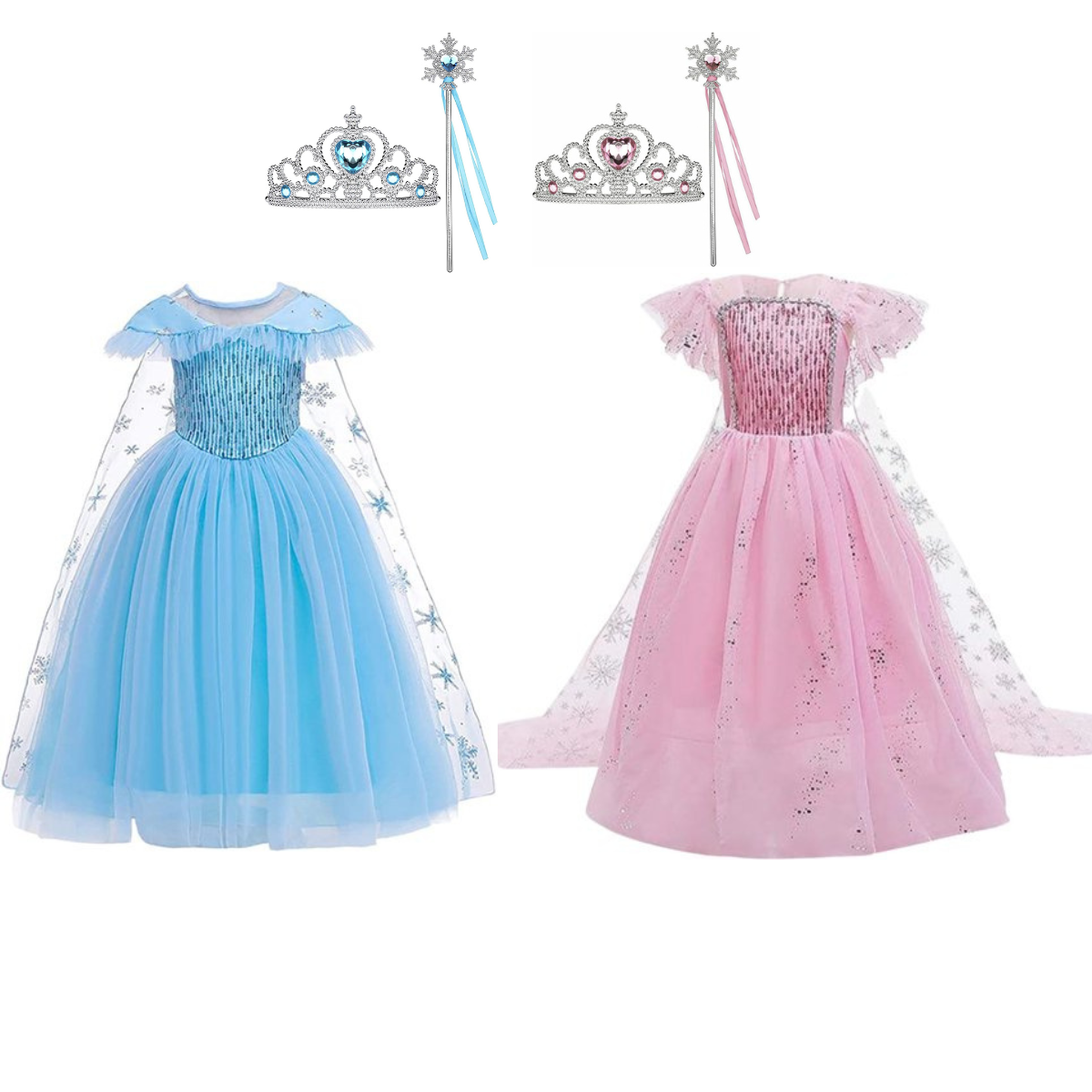 Elsa 2x luxe prinsessenjurken - blauw - roze + accessoires