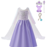 Frozen Elsa prinsessenjurk - paars + 2 delig accessoiresset