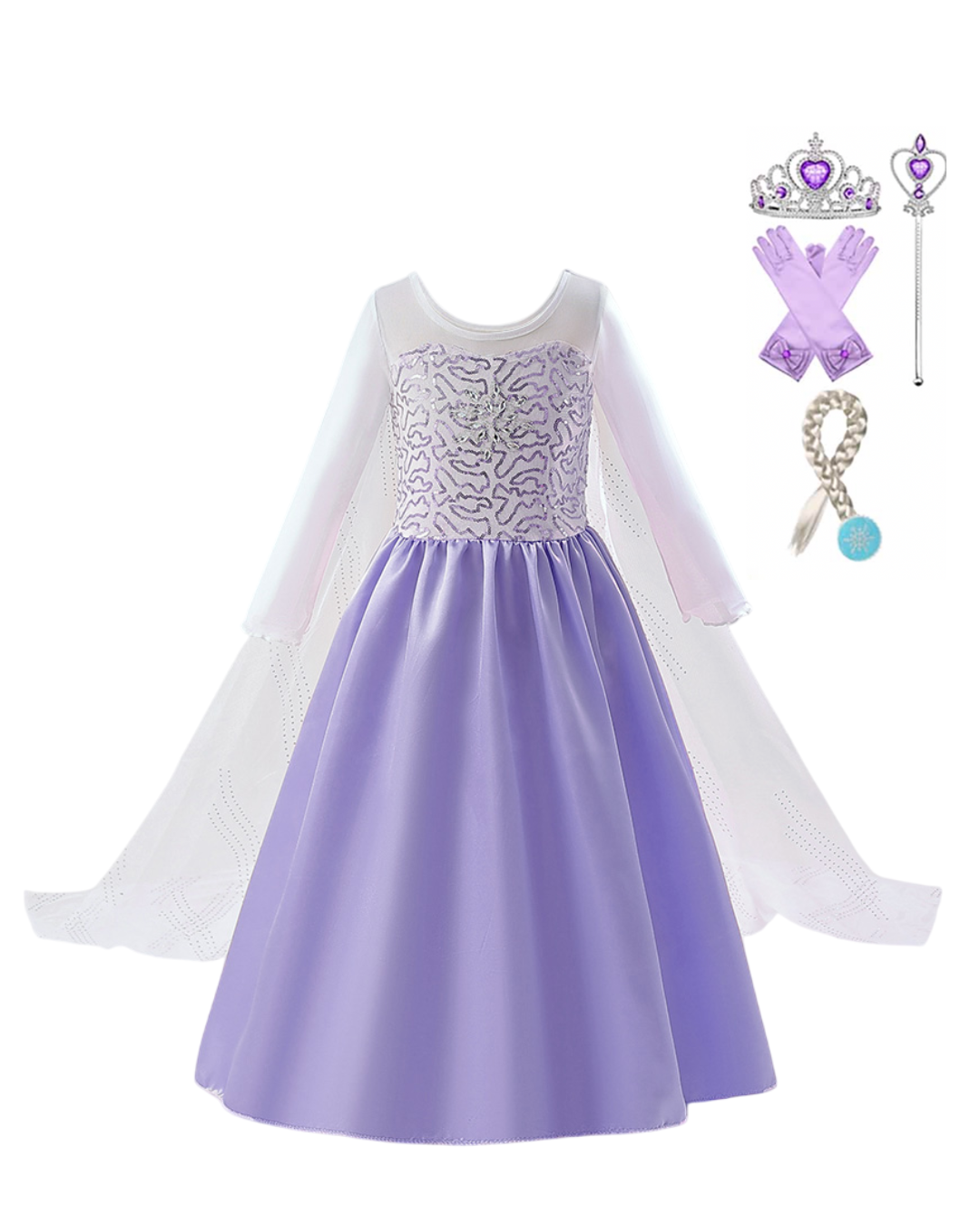 Frozen Elsa prinsessenjurk - paars + 2 delig accessoiresset - Afbeelding 7