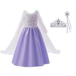 Frozen Elsa prinsessenjurk - paars + toverstaf & tiara