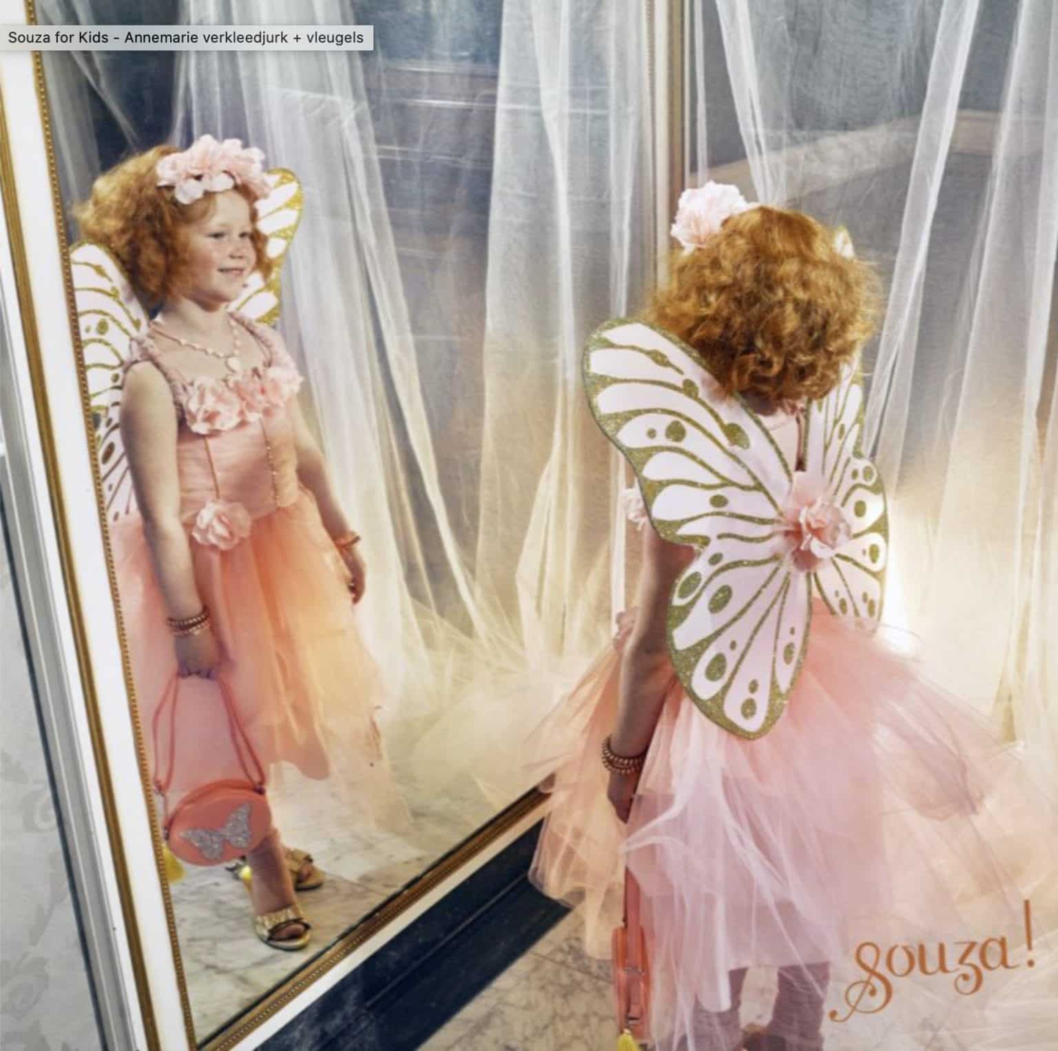 Elfjesjurk Annemarie met vleugels + handschoenen - Afbeelding 2