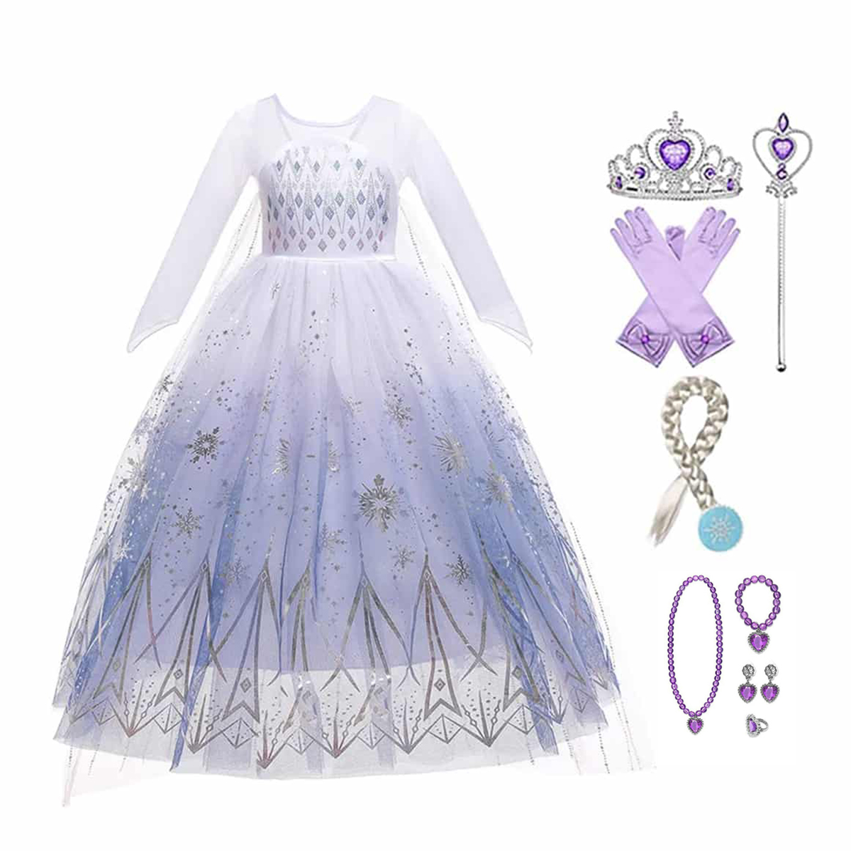Elsa jurk + accessoires - ijskristallen prinsessenjurk
