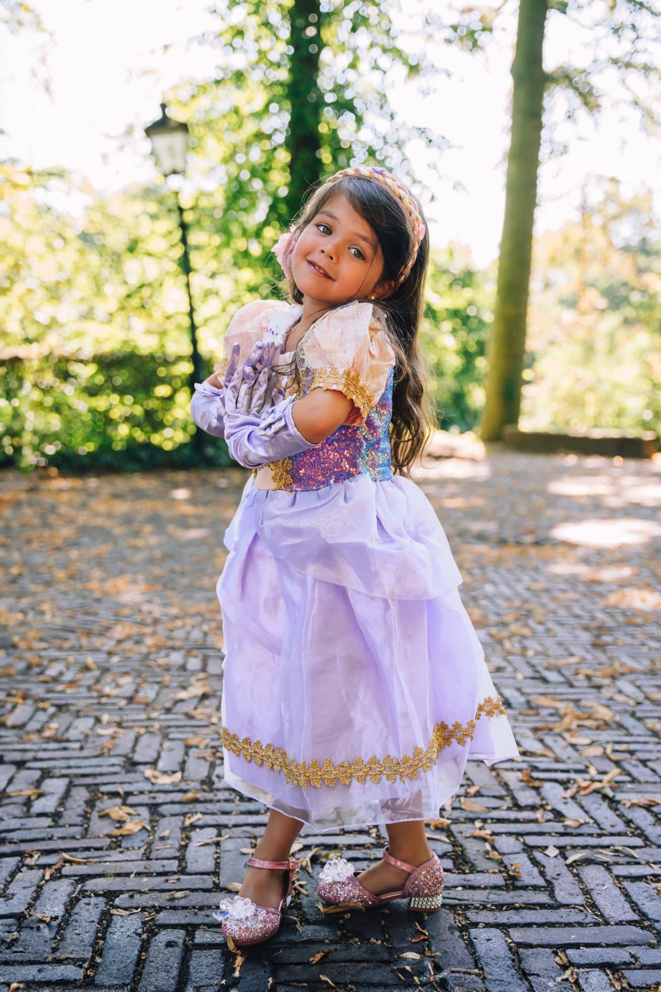 Rapunzel jurk + handschoenen + haarband - Afbeelding 2