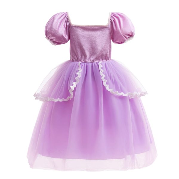 Rapunzel jurk  + haarband paarse bloemen - Afbeelding 2
