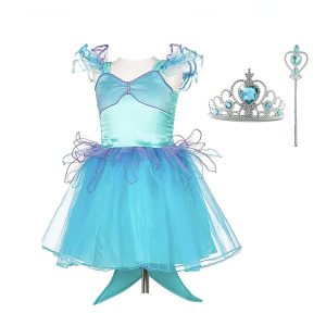 Zeemeermin jurk staart + tiara + toverstaf