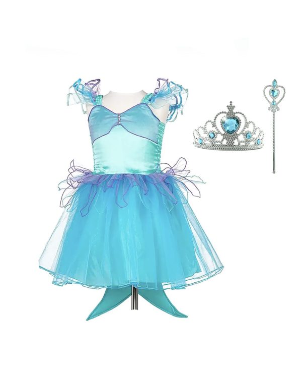 Zeemeermin jurk staart + tiara + toverstaf