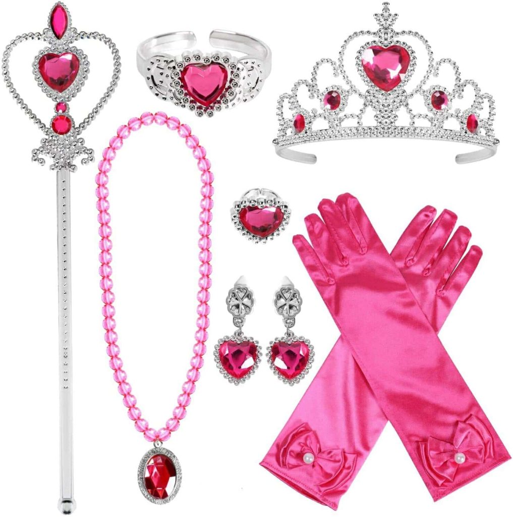 Doornroosje jurk + tiara, toverstaf, handschoenen, juwelen - Afbeelding 4