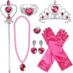 Doornroosje jurk + tiara, toverstaf, handschoenen, juwelen