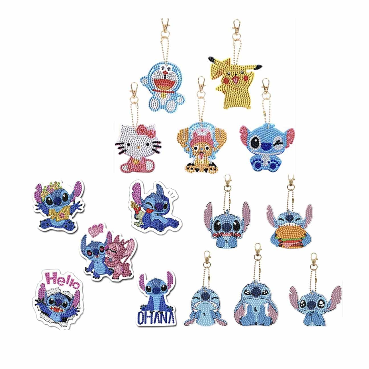 Diamond Painting - 15 x Sleutelhanger - Stitch - Pokemon - Dubbelzijdig