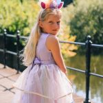 Unicorn Jurk - Eenhoorn Jurk - Paars - Haarband + Paarse prinsessenhandschoenen