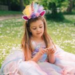 Unicorn Jurk - Eenhoorn Jurk - Paars - Haarband + Paarse prinsessenhandschoenen