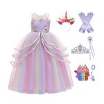 Unicorn Jurk - Eenhoorn Jurk - Paars - Haarband + Paarse prinsessenhandschoenen