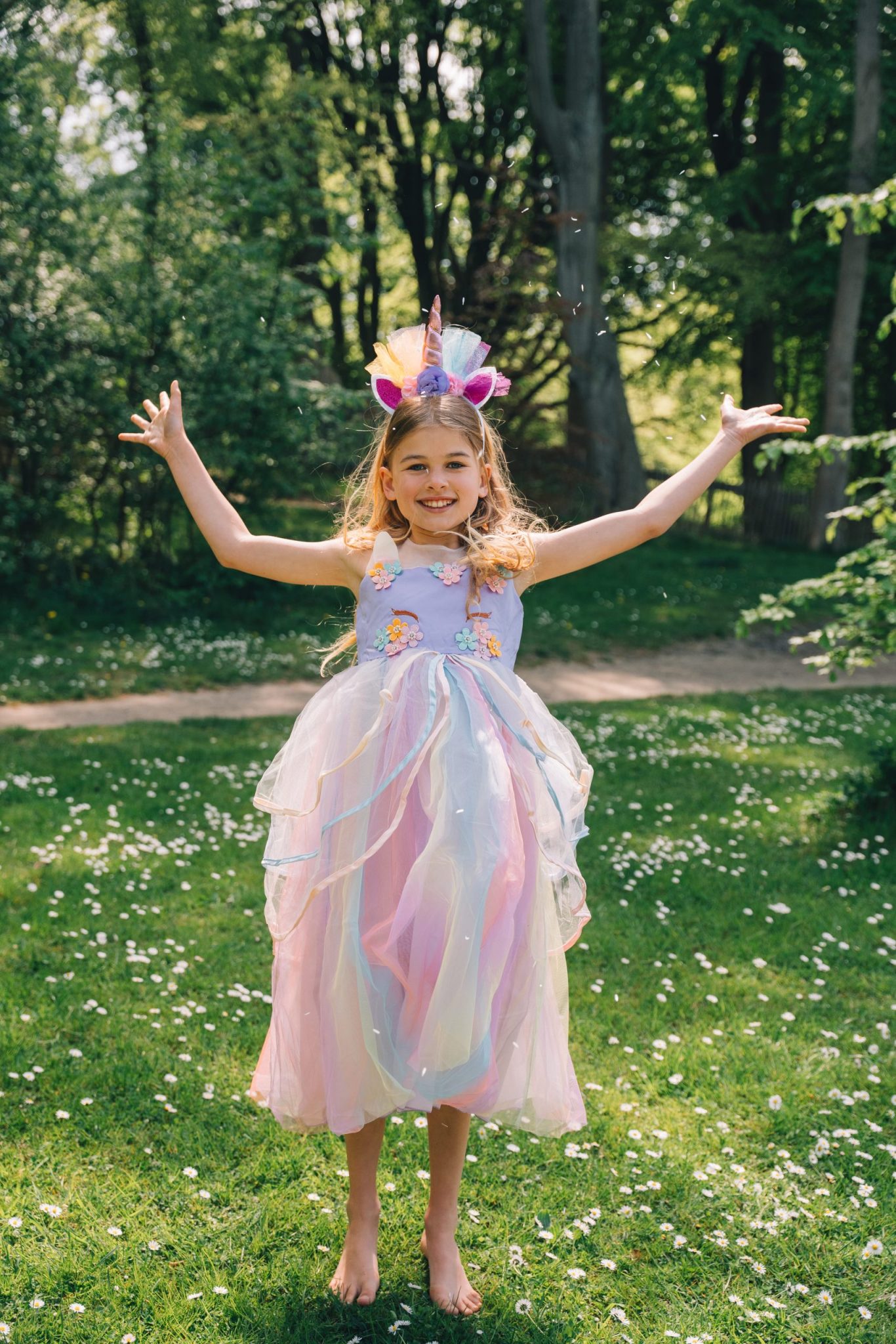 Unicorn Jurk - Eenhoorn Jurk - Paars - Haarband + Paarse prinsessenhandschoenen - Afbeelding 2