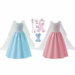 Frozen Elsa - Prinsessenjurk meisje - Roze + Blauwe verkleedjurk + Accessoires