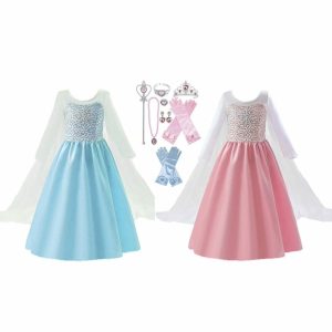 Frozen Elsa - Prinsessenjurk meisje - Roze + Blauwe verkleedjurk + Accessoires