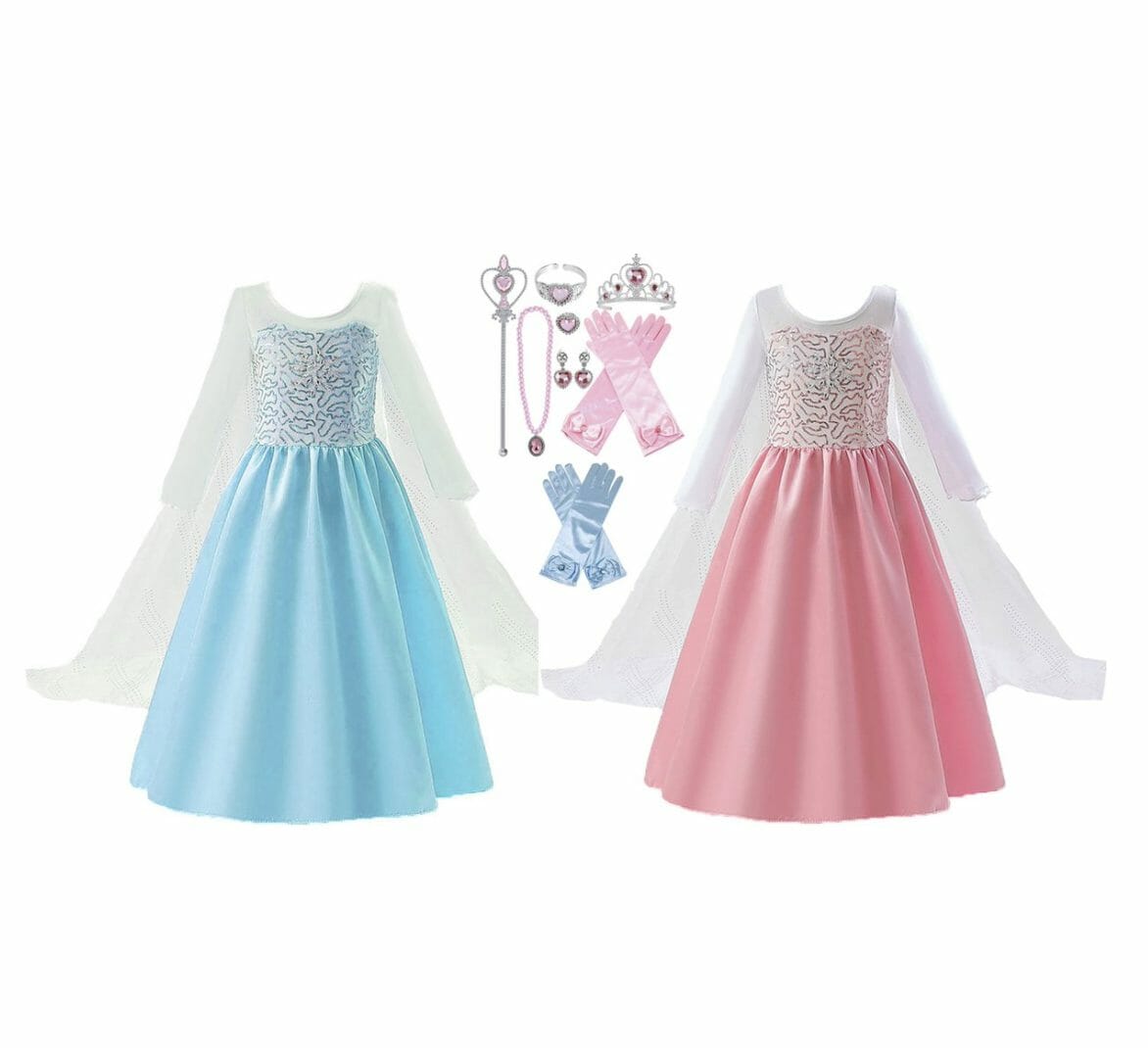 Frozen Elsa - Prinsessenjurk meisje - Roze + Blauwe verkleedjurk + Accessoires