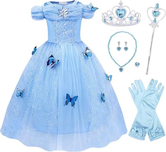 Cinderella - Assepoester blauwe prinsessenjurk vlinders