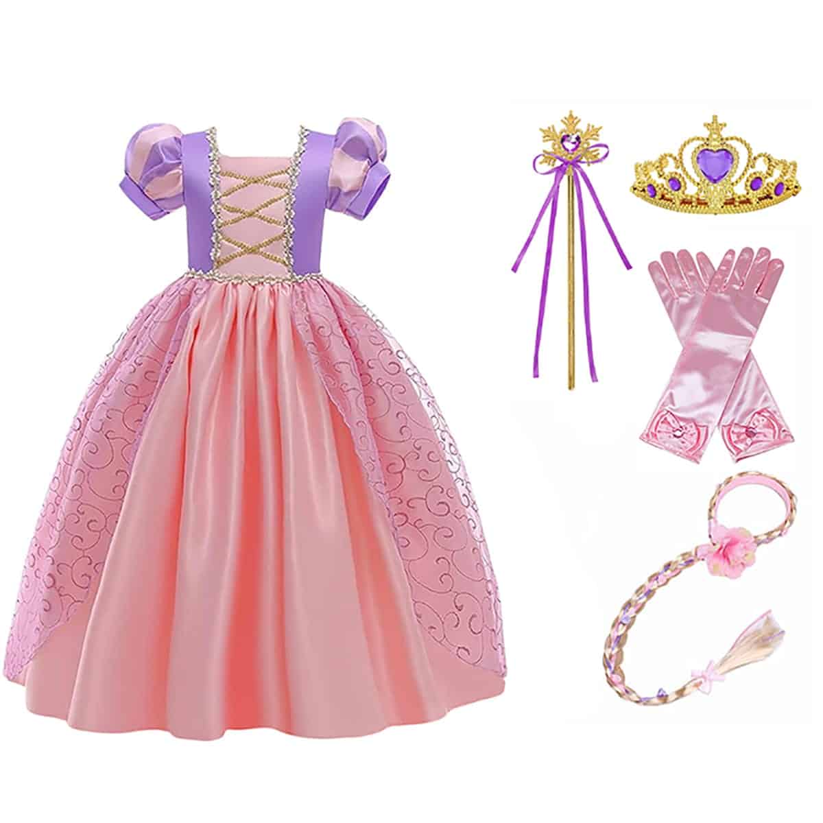 Rapunzel prinsessenjurk-Haarband-Lange handschoenen