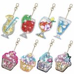 Diamond Painting Sleutelhanger - Dubbelzijdig - 8 x sleutelhanger - Eten en Drinken - Cocktail- Cupake - Volwassenen - Hobby - Kinderen - volledig pakket - Kinderfeestje - Maak je eigen sleutelhanger - Hanger voor aan je tas