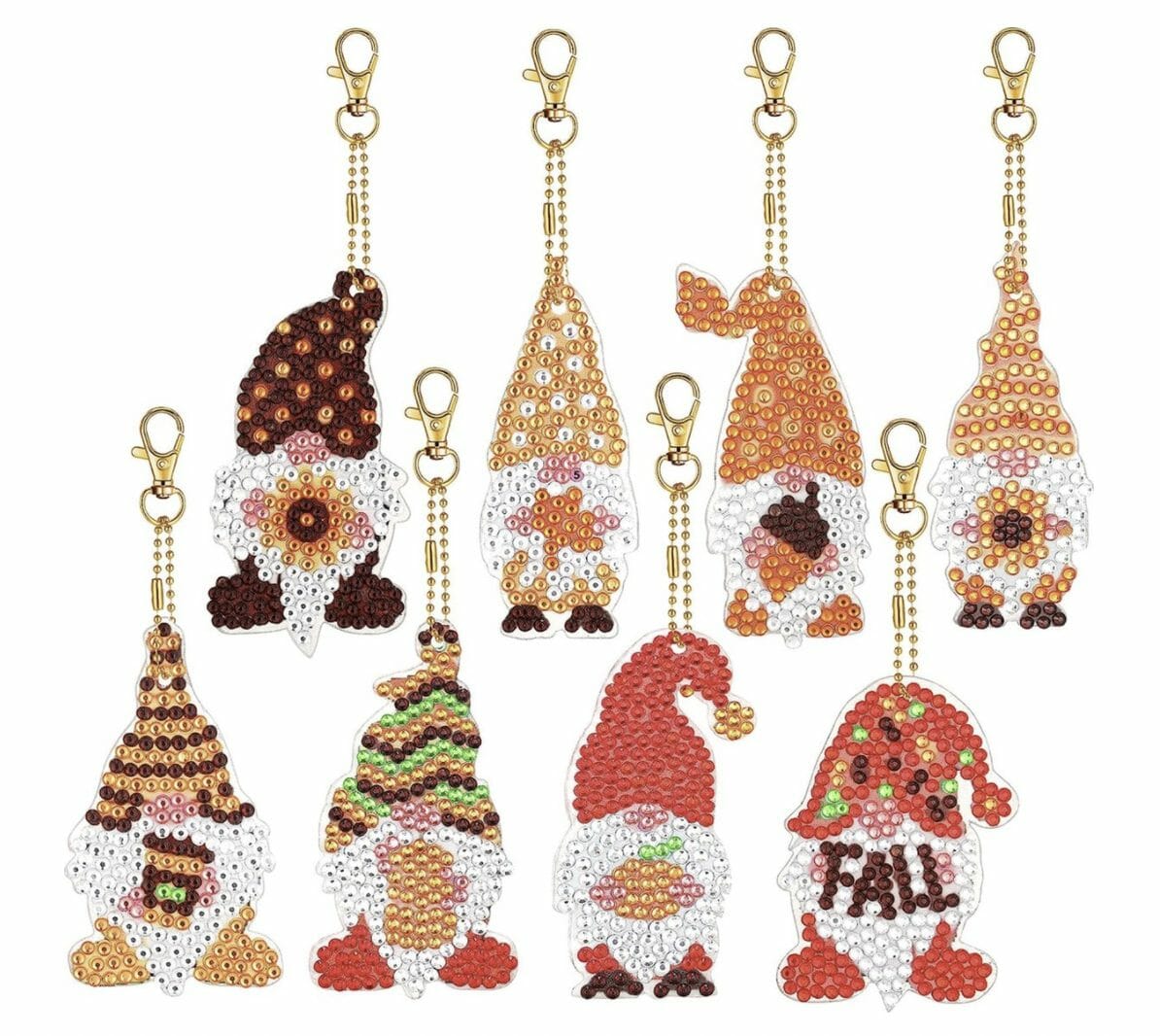 Diamond Painting Sleutelhanger - Dubbelzijdig - 8 x sleutelhanger - Kerst - Kabouters - Rood - Voor in de kerstboom - Volwassenen - Hobby - Kinderen - volledig pakket - Kinderfeestje - Maak je eigen sleutelhanger - Hanger voor aan je tas