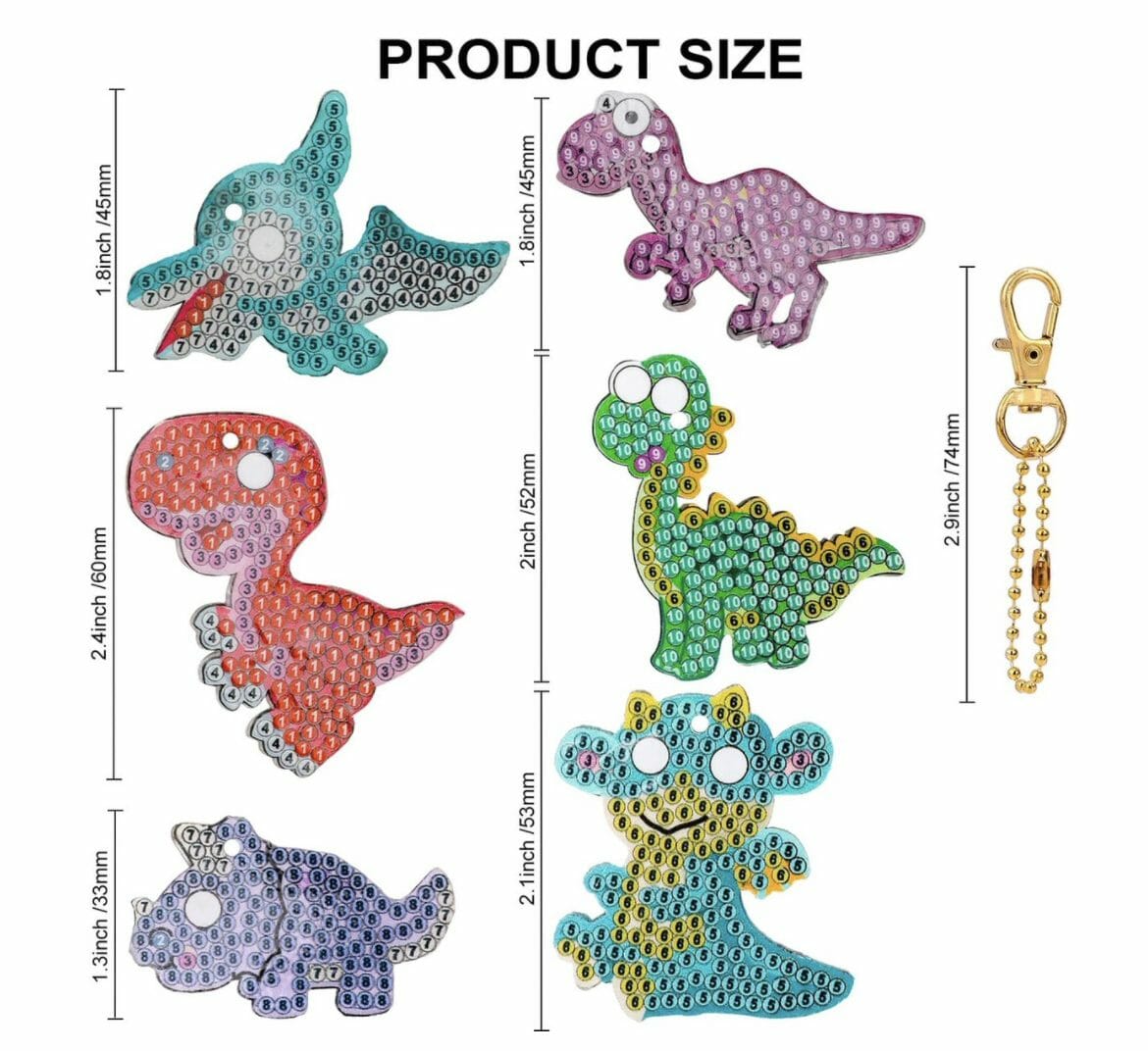 Diamond Painting Sleutelhanger - Dubbelzijdig - 6 x sleutelhanger - Dieren - Dino - Dinosaurus - Volwassenen - Hobby - Kinderen - volledig pakket - Kinderfeestje - Maak je eigen sleutelhanger - Hanger voor aan je tas - Afbeelding 2