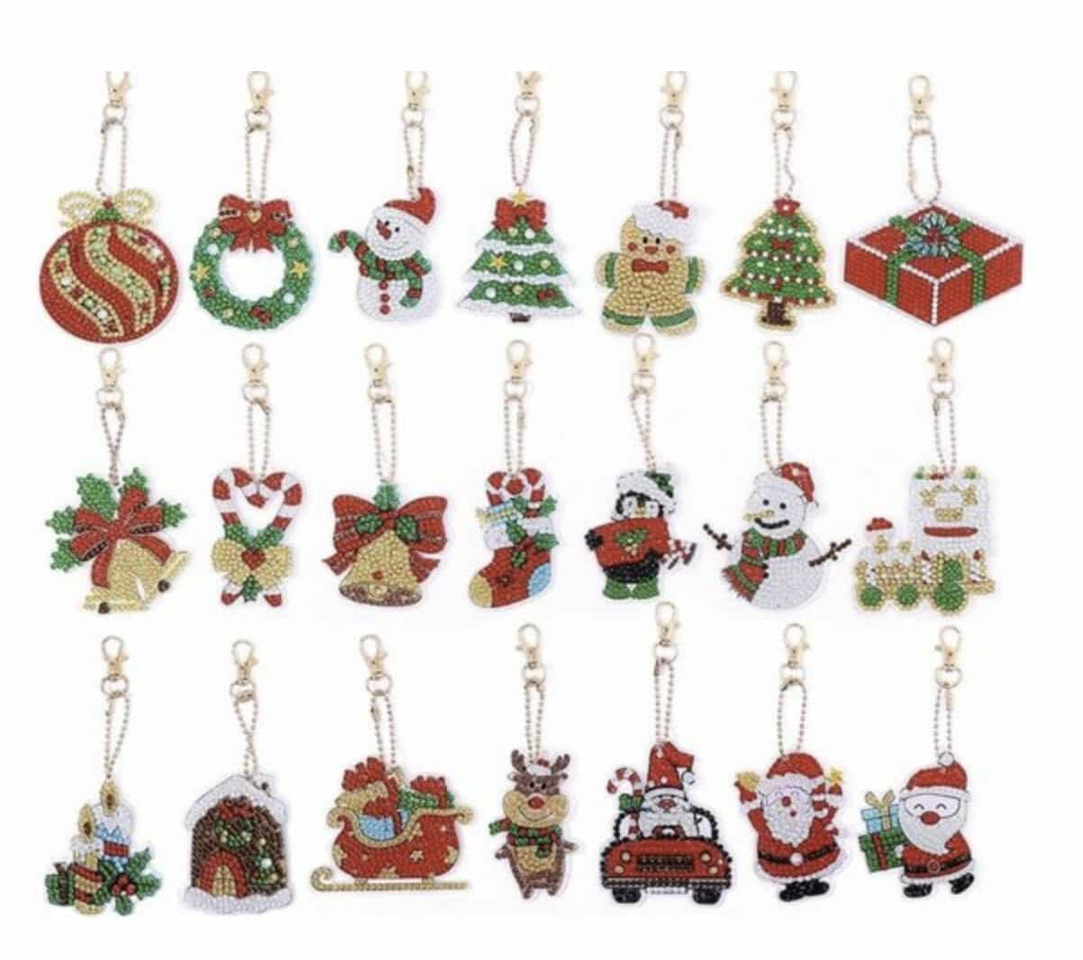 Diamond Painting Sleutelhanger - Dubbelzijdig - 21 x sleutelhanger - Kerst - Kerstman - Rendier - Volwassenen - Hobby - Kinderen - volledig pakket - Kinderfeestje - Maak je eigen sleutelhanger - Hanger voor in de kerstboom