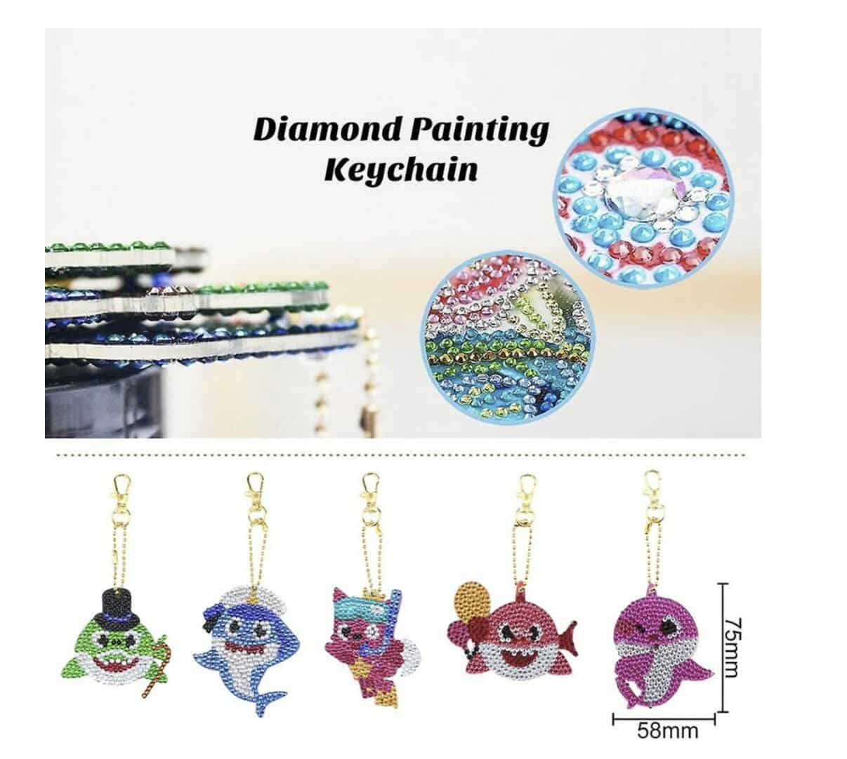 Diamond Painting Sleutelhanger - Dubbelzijdig - Haai- Dieren - 5 x sleutelhanger - Volwassenen - Hobby - Kinderen - volledig pakket - Kinderfeestje - Zelf sleutelhanger maken - Hanger voor aan je tas - Afbeelding 2
