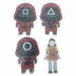 Diamond Painting Sleutelhanger - Dubbelzijdig - Squid Game - 4 x sleutelhanger - Volwassenen - Hobby - Kinderen - volledig pakket - Kinderfeestje- Zelf sleutelhanger maken - Hanger voor aan je tas