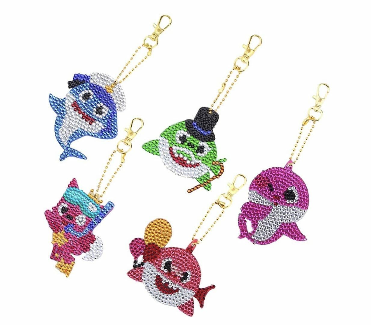 Diamond Painting Sleutelhanger - Dubbelzijdig - Haai- Dieren - 5 x sleutelhanger - Volwassenen - Hobby - Kinderen - volledig pakket - Kinderfeestje - Zelf sleutelhanger maken - Hanger voor aan je tas
