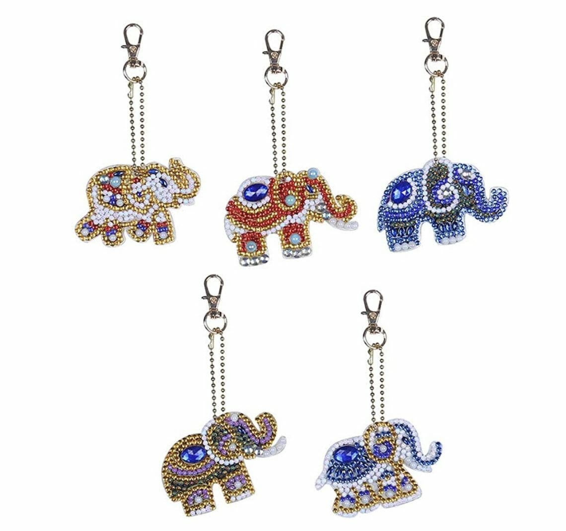 Diamond Painting Sleutelhanger - Dubbelzijdig - Olifant - Dieren - 5 x sleutelhanger - Volwassenen - Hobby - Kinderen - volledig pakket - Kinderfeestje - Zelf sleutelhanger maken - Hanger voor aan je tas