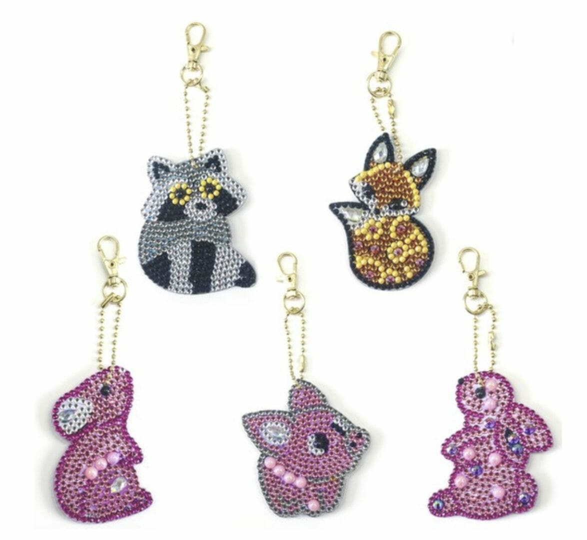 Diamond Painting Sleutelhanger - Dubbelzijdig - 5 x sleutelhanger - Dieren - Vos - Muis - Konijn - Volwassenen - Hobby - Kinderen - volledig pakket - Kinderfeestje - Sleutelhanger - Hanger