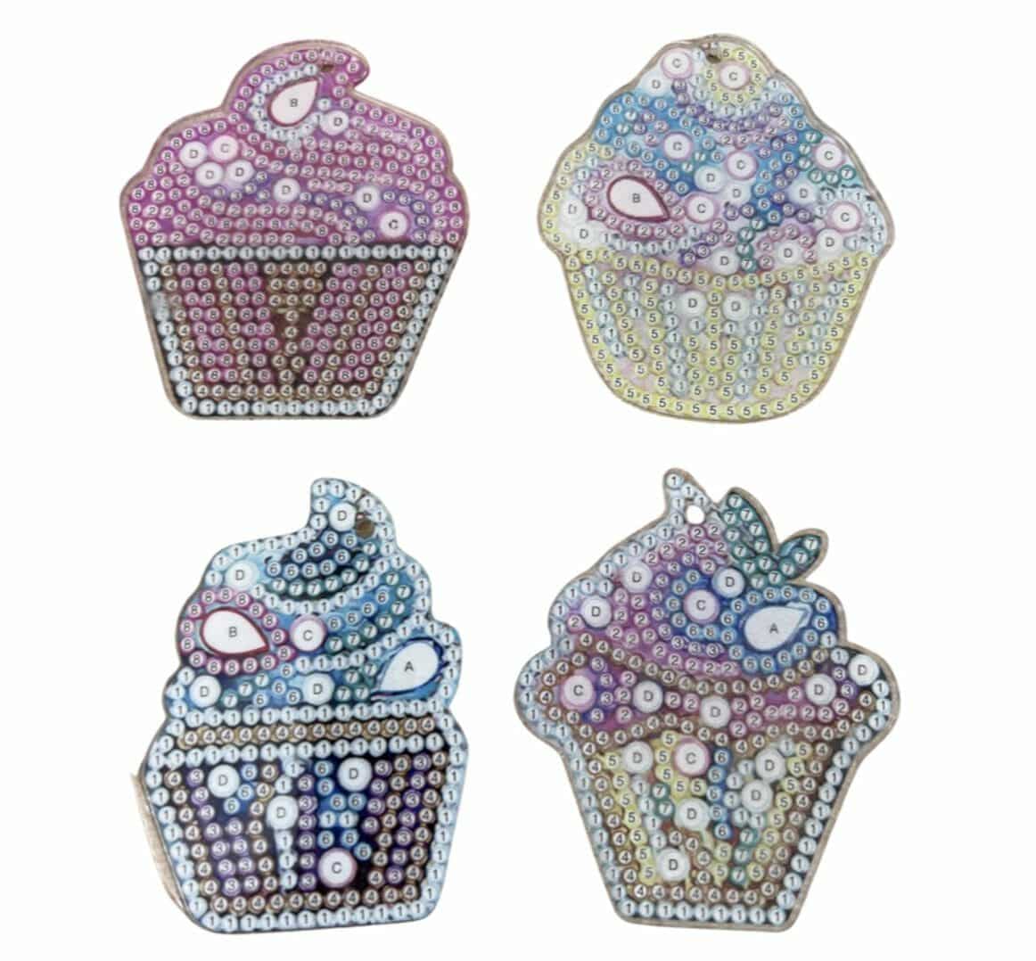 Diamond Painting Sleutelhanger - Dubbelzijdig - Cupcake - IJsjes - 4 x sleutelhanger - Volwassenen - Hobby - Kinderen - volledig pakket - Kinderfeestje - Sleutelhanger - Hanger voor aan je tas - Afbeelding 2