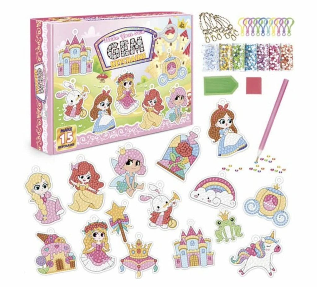 Diamond Painting Sleutelhangers - Dubbelzijdig - 15 x sleutelhanger - Hobby - Prinses - Kinderen - volledig pakket - Kinderfeestje - maak je eigen prinsessen sleutelhanger - Hanger