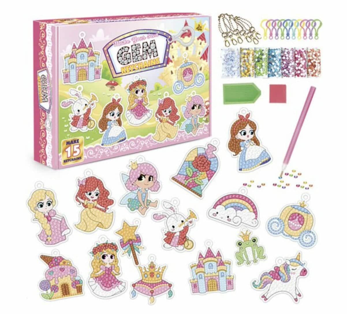 Diamond Painting Sleutelhangers - Dubbelzijdig - 15 x sleutelhanger - Hobby - Prinses - Kinderen - volledig pakket - Kinderfeestje - maak je eigen prinsessen sleutelhanger - Hanger