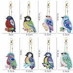 Diamond Painting Sleutelhanger - 8 stuks - Dubbelzijdig - Vogel - Hobby