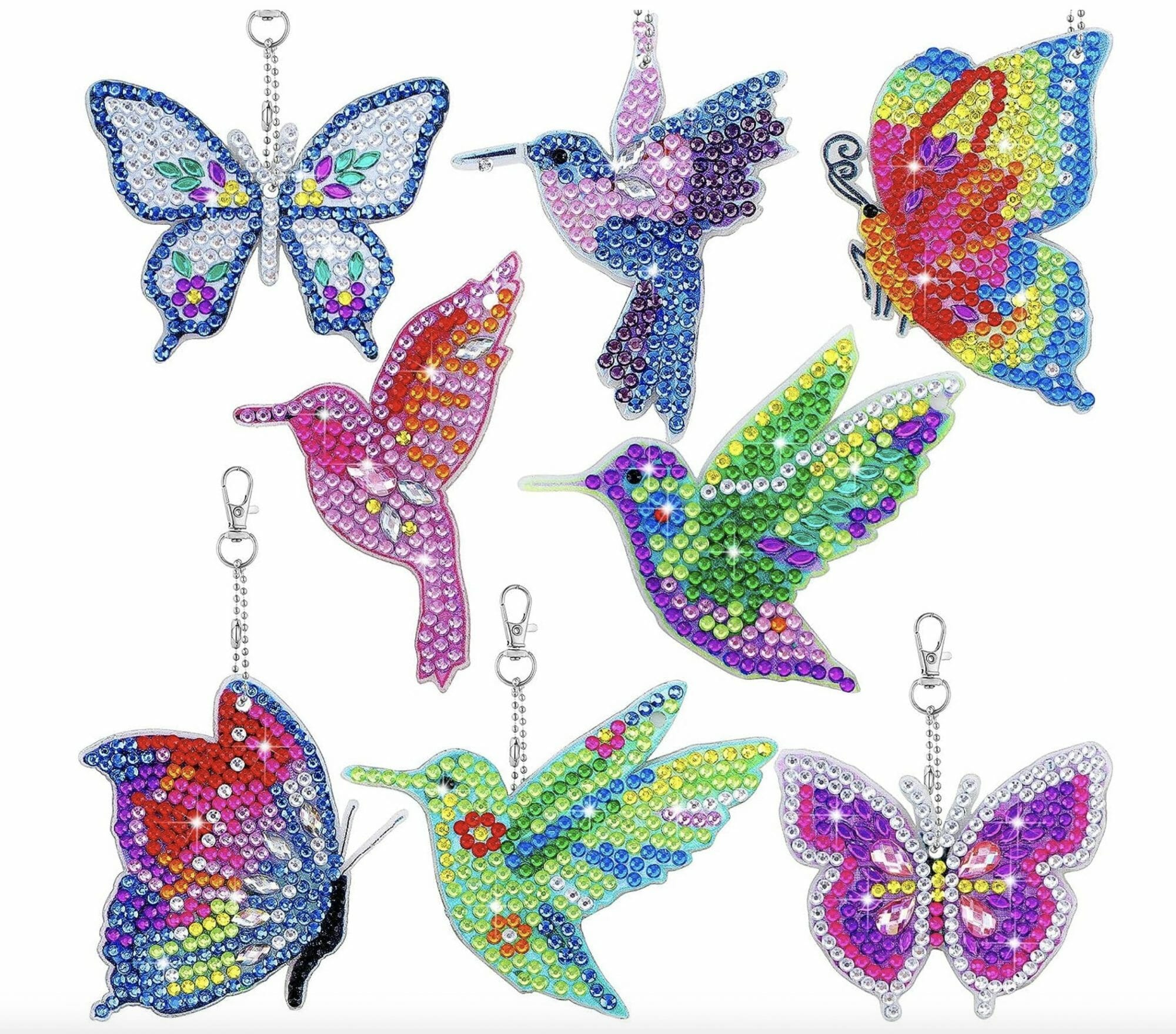 Diamond Painting Sleutelhanger - 8 stuks - Dubbelzijdig - Vogel - Vlinder - Hobby