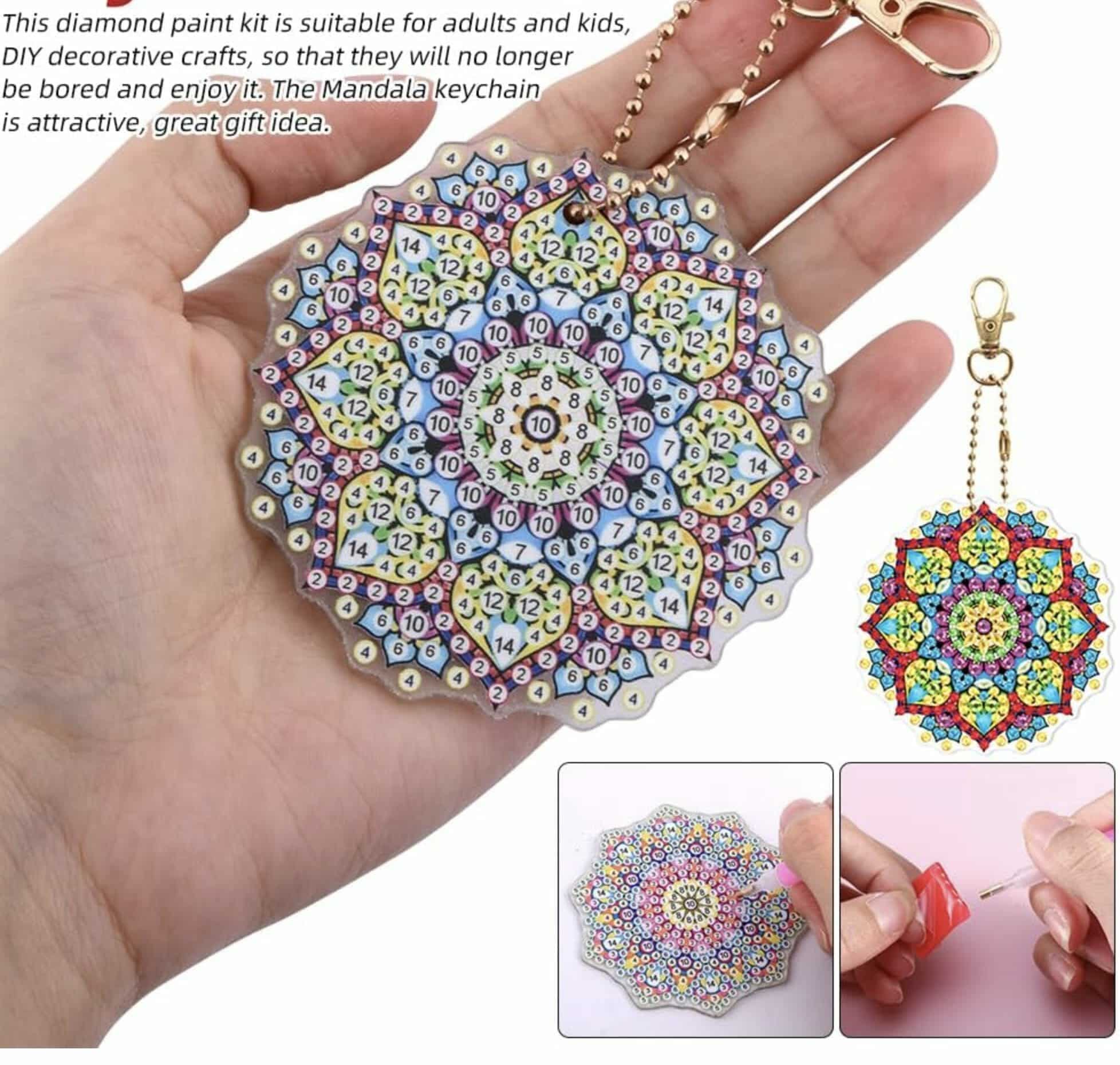 Diamond Painting Sleutelhanger - 8 stuks - Dubbelzijdig - Mandala - Volwassenen - Hobby - Afbeelding 5