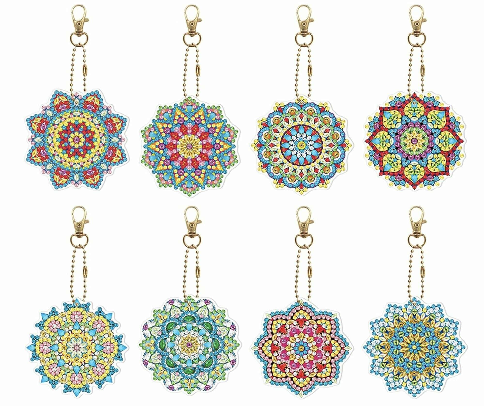 Diamond Painting Sleutelhanger - 8 stuks - Dubbelzijdig - Mandala - Volwassenen - Hobby - Afbeelding 2