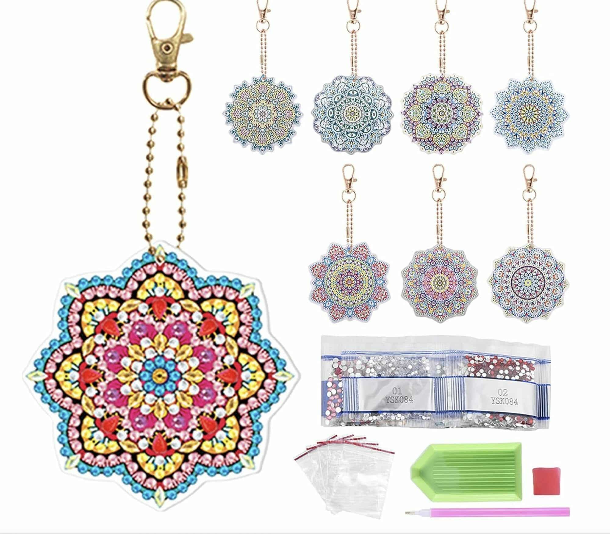 Diamond Painting Sleutelhanger - 8 stuks - Dubbelzijdig - Mandala - Volwassenen - Hobby