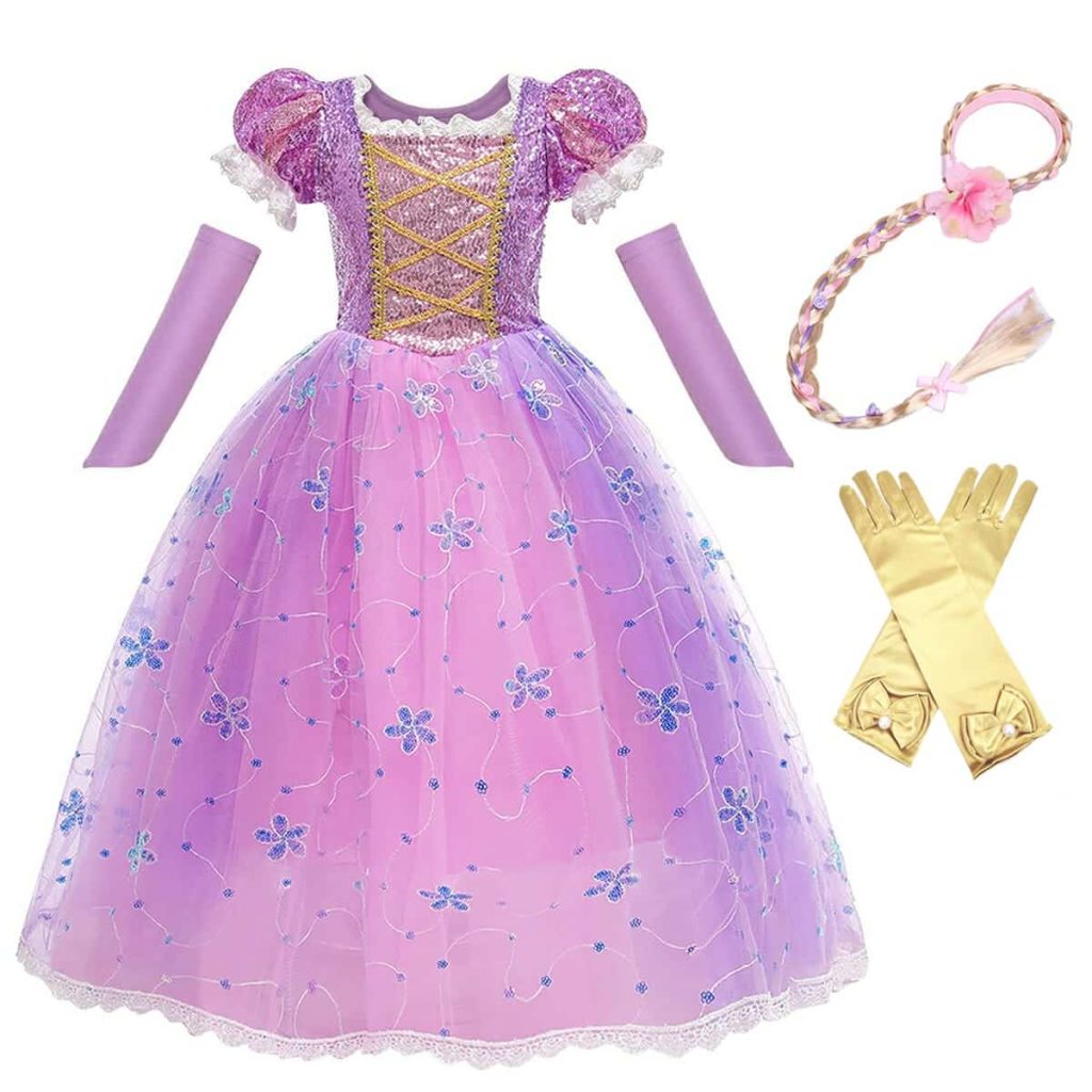 Rapunzel jurk + tiara + haarband + handschoenen + sieradenset - Afbeelding 11