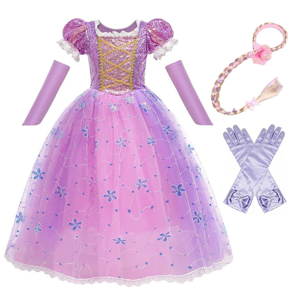 Rapunzel jurk + tiara + haarband + handschoenen + sieradenset - Afbeelding 6