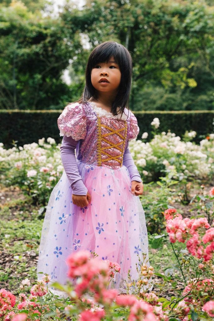 Rapunzel jurk + tiara + haarband + handschoenen + sieradenset - Afbeelding 3