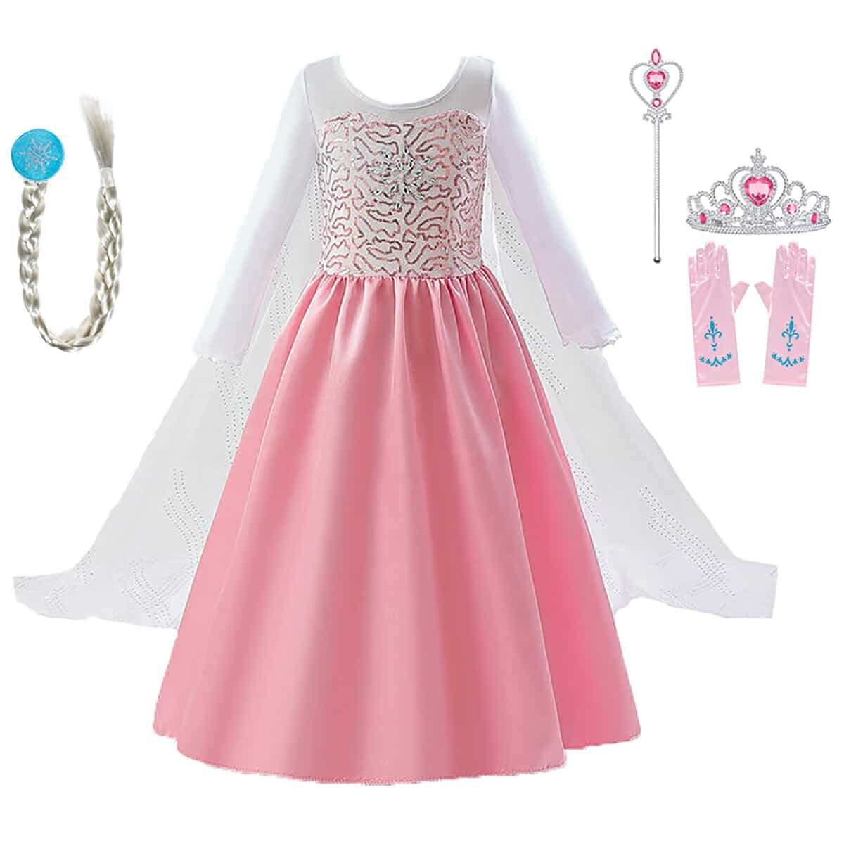 Roze prinsessenjurk met lange sleep + accessoires - Afbeelding 7